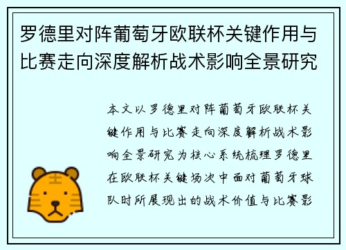 罗德里对阵葡萄牙欧联杯关键作用与比赛走向深度解析战术影响全景研究